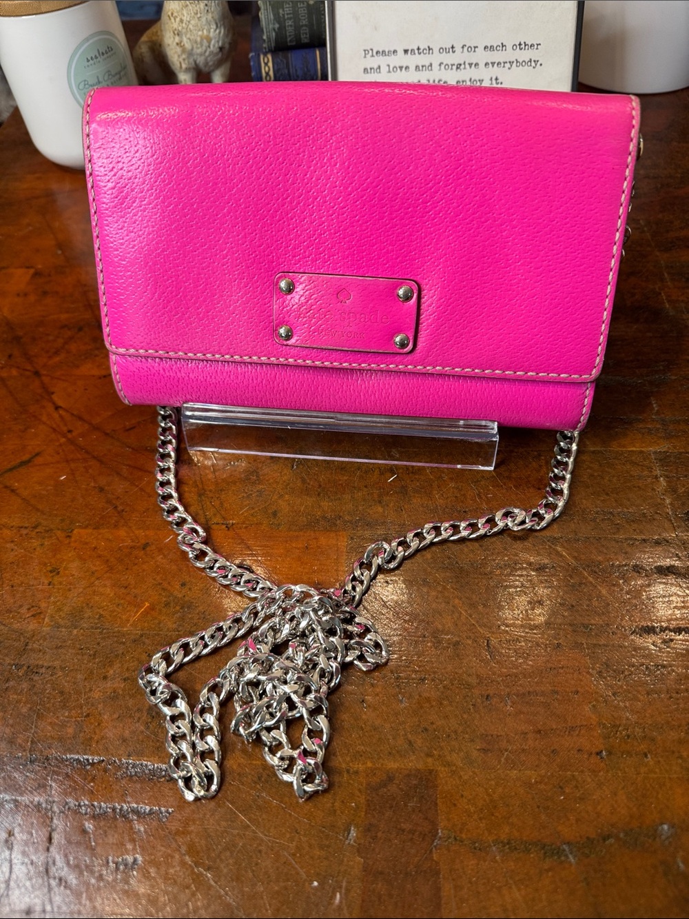 kate spade Bright Pink Leather Chain Crossbody